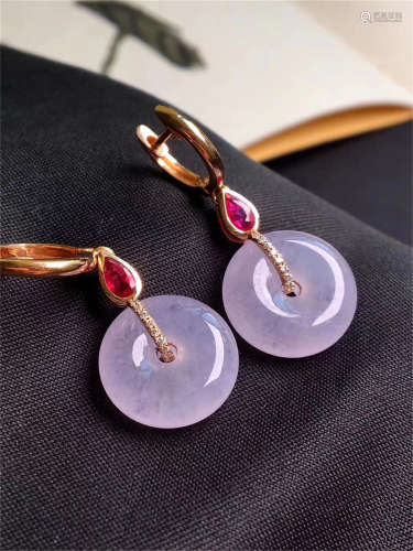 18K WHITE GOLD DIAMOND NATURAL PURPLE JADEITE EARRINGS