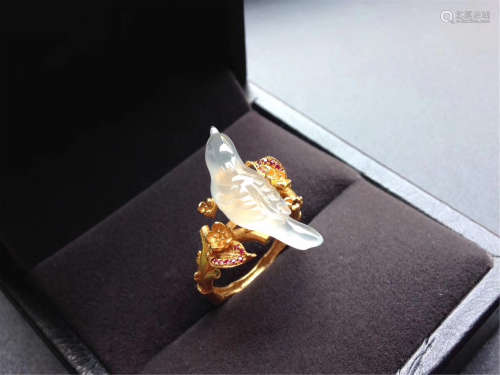 18K GOLD DIAMOND NATURAL JADEITE BIRD RING