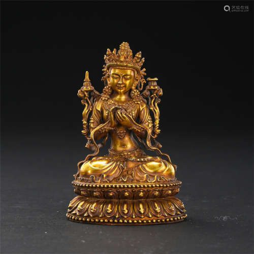 CHINESE GILT SILVER SEATED GUANYIN