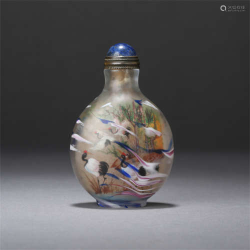 CHINESE ROCK CRYSTAL INSIDE PAINTED SNUFF BOTTLE