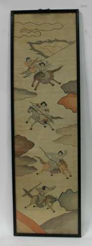 A Framed Brocade Painting