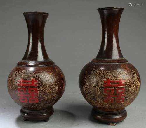 A Pair of Chinese Wooden Vases