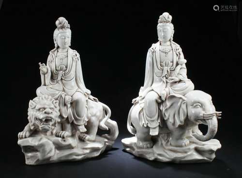 A Pair of Chinese Blanc De Chine Guanyin Statues