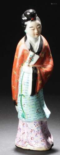 Chinese Famille Rose Porcelain Maiden Statue