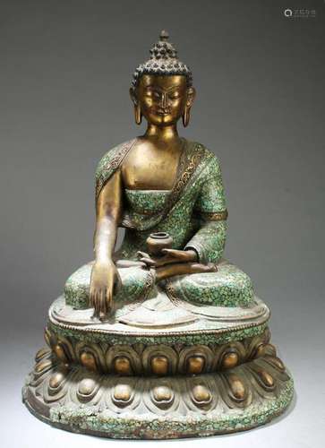 Chinese Gilt Bronze  with Turquoise Buddha Statue