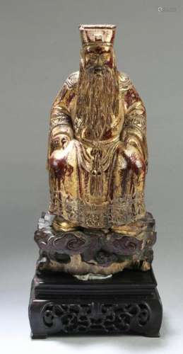 Antique Chinese Gilt and Wood Daoist Figure