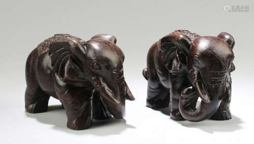 A Pair of Chinese Hardwood Carved Elephant Statues