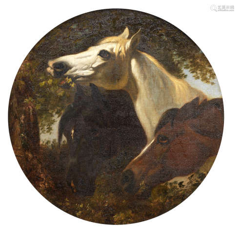 Follower of John Frederick Herring, Snr.(British, 1795-1865) Study of Three Horse Heads
