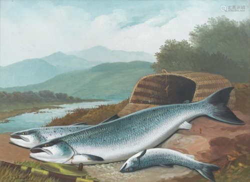 J.A. RUSSELL (20TH CENTURY)Salmon & Sea Trout on the Banks of a Highland River