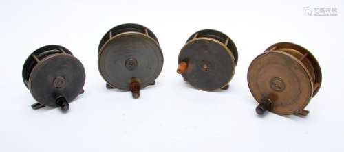 A Hardy Birmingham 4in. brass reel and three others