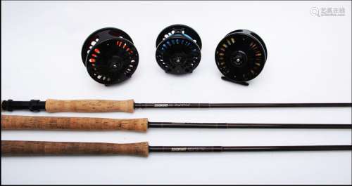 Three Sage fly rods and three Abel reels