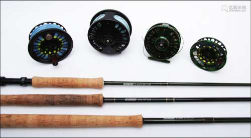 Three Sage fly rods and two Abel reels