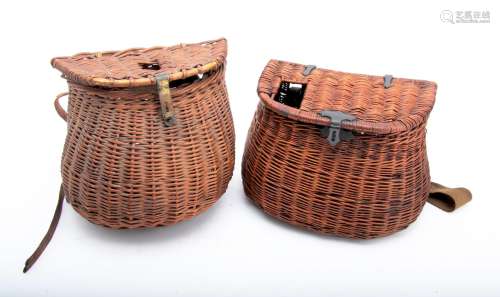 Two Victorian pot-bellied Fishing Creels, one by Farlow