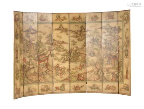 A Chinese eight-fold painted screen