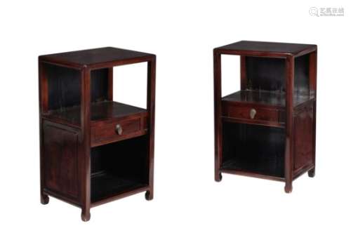 A pair of Chinese hardwood bedside tables