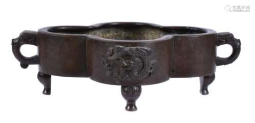 A Chinese quatrefoil bronze censer