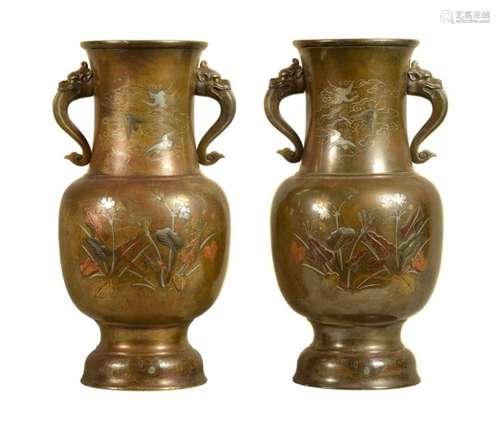 A Pair of Japanese Bronze Vases