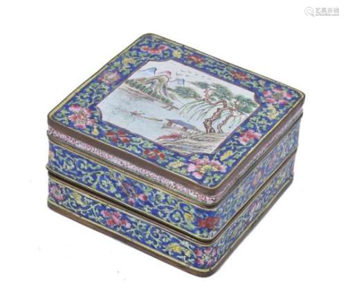 A Cantonese enamel two-tier box and cover