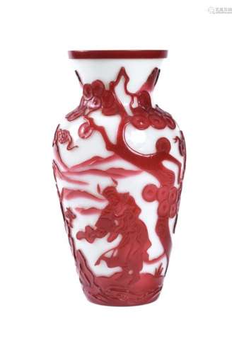 A Chinese overlay ruby-red peking glass vase