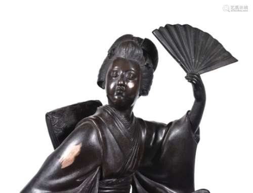 A Japanese Bronze Figure of a Fan Dancer