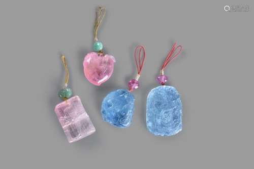 A group of four tourmaline and aquamarine pendants