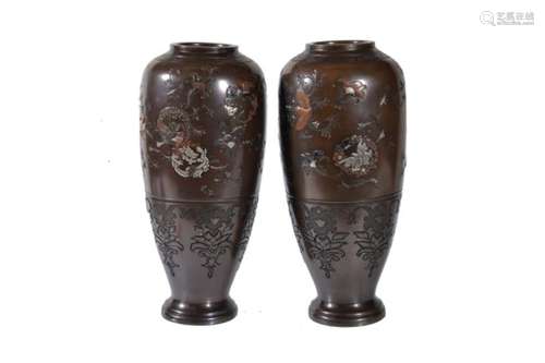 A PAIR OF JAPANESE BRONZE VASES