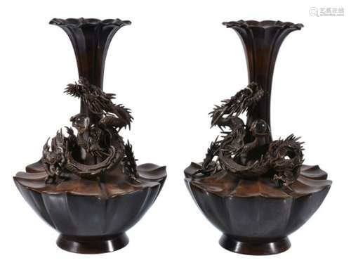 A Pair of Japanese Bronze Vases