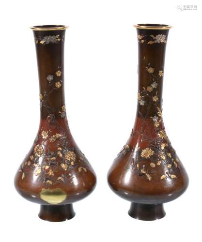 A Pair of Japanese Bronze Vases