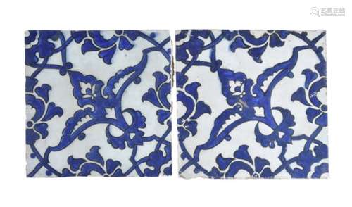 Two blue and white 'Dome of the Rock' type tiles