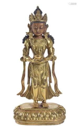 A Sino-Tibetan gilt figure of Amitāyus