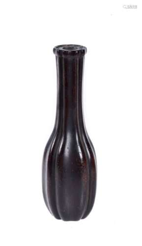 A small Chinese huanghuali lobed bottle vase