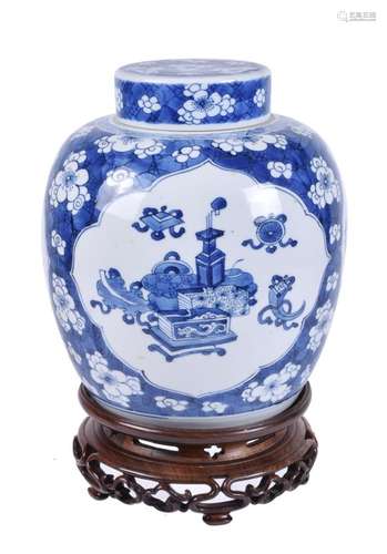 A Chinese blue and white ginger jar and cover