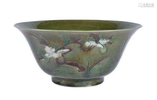 A Chinese green, yellow and aubergene glazed bowl