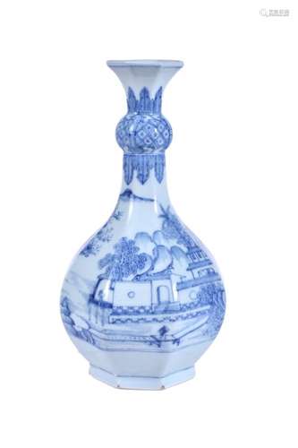 A Chinese blue and white octagonal garlic necked vase