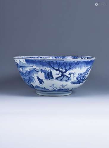 An attractive Chinese blue and white punch bowl