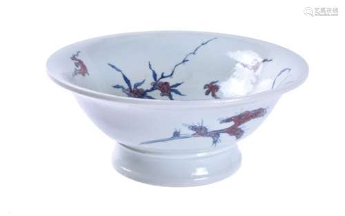 A Chinese copper-red and underglaze-blue 'Nine peaches' bowl