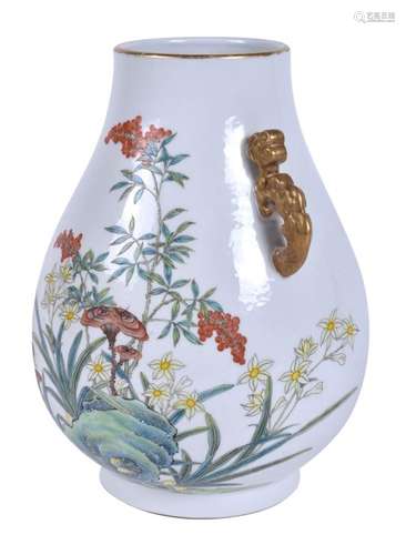 A Chinese famille rose two-handled 'Longevity' vase