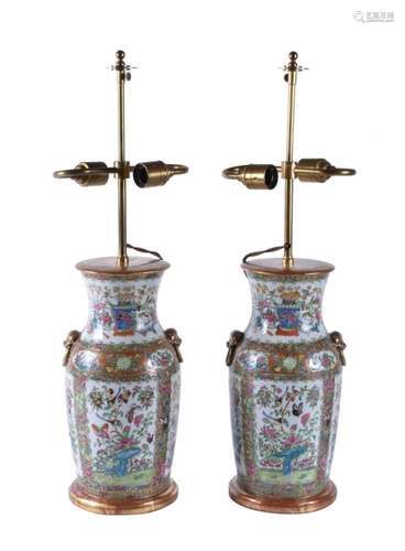 A pair of Cantonese 'Famille Rose' vases