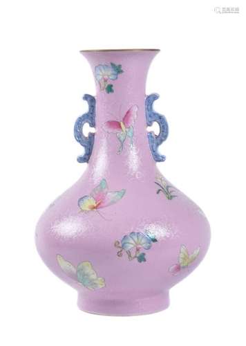 A Chinese famille rose twin-handled vase