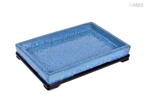 A Chinese Yixing Robin's egg glazed rectangular tray