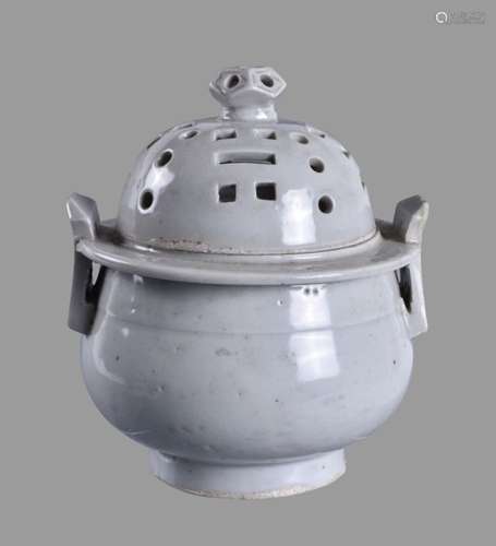 A Korean white glazed porcelain censer and cover