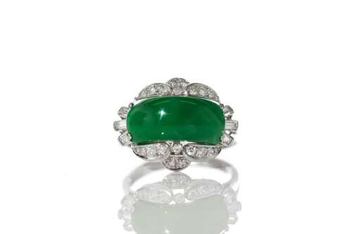 CHINESE JADEITE AND DIAMOND RING