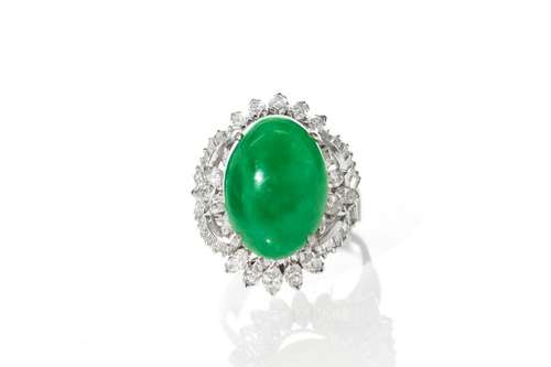 CHINESE JADEITE AND DIAMOND RING