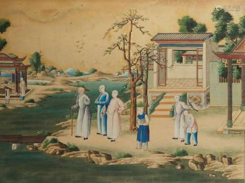 LARGE FRAMED 18TH C. CHINESE EXPORT PAINTING