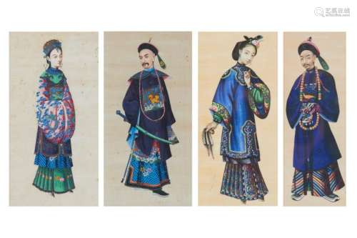 FOUR CHINESE PITH PAINTINGS, FIGURES