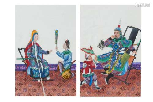 TWO CHINESE PITH PAINTINGS, FIGURES
