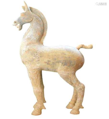 LARGE CHINESE HAN DYNASTY GREY POTTERY HORSE