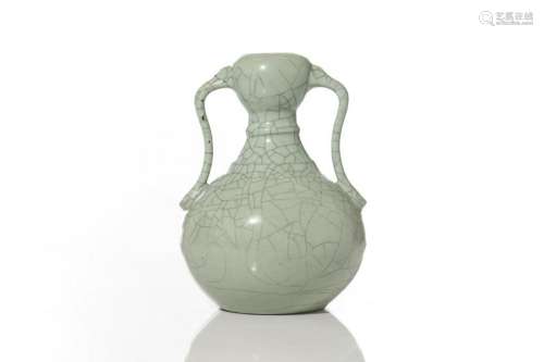 CELADON GLAZED PORCELAIN VASE WITH TWO HANDLES