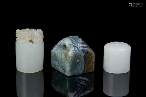 THREE CHINESE JADE CARVED SEALS