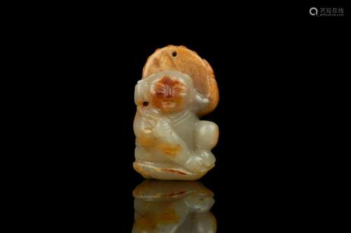 CHINESE JADE CARVED BOY AND LOTUS FIGURE